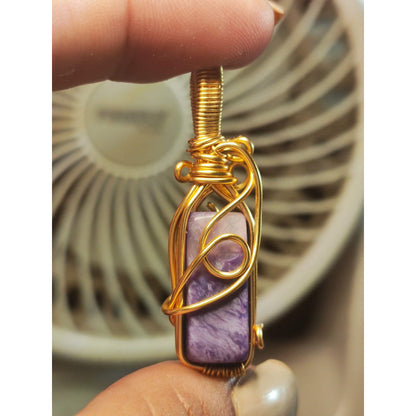 CHEFFY Gold Wire Charoit Wire Wrapped Pendant Crystal Gemstone