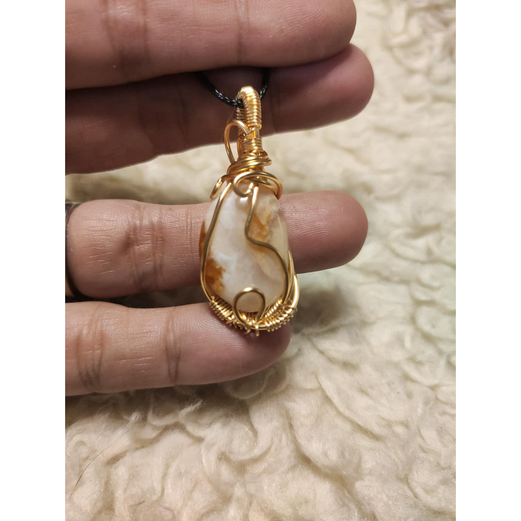 CHEFFY Wire Wrapped Sakura Pendant Crystal Gemstone