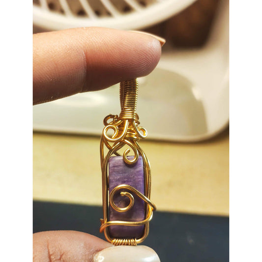 CHEFFY Gold Wire Charoit Wire Wrapped Pendant Crystal Gemstone